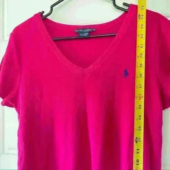 RALPH LAIREN POLO  FUSCHIA V NECK COTTON TSHIRT SIZE XL - Picture 6 of 8